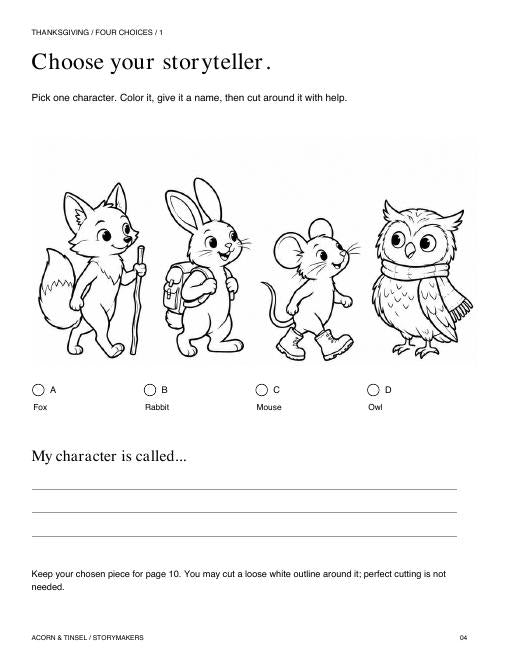 Four character choices from this Storymakers book