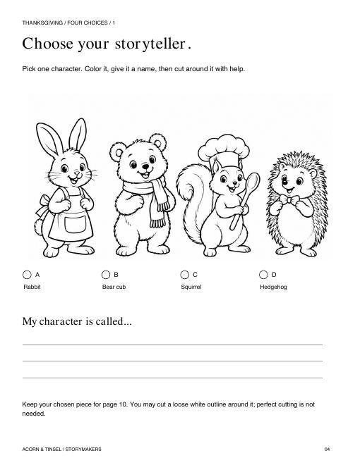 Four character choices from this Storymakers book