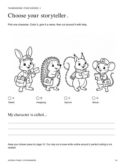 Four character choices from this Storymakers book