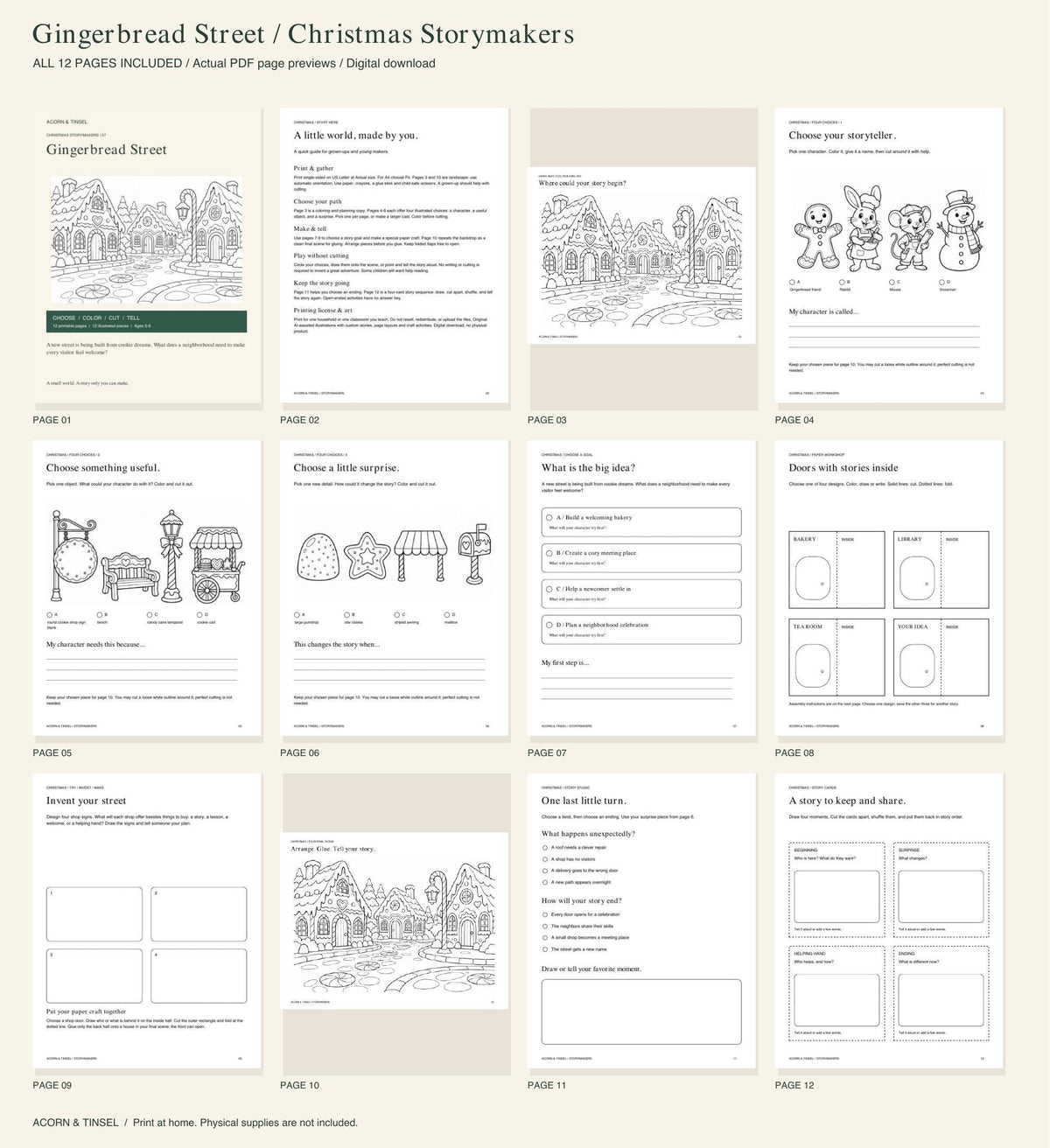 Actual PDF pages — Gingerbread Street — Christmas Storymakers — complete contents overview