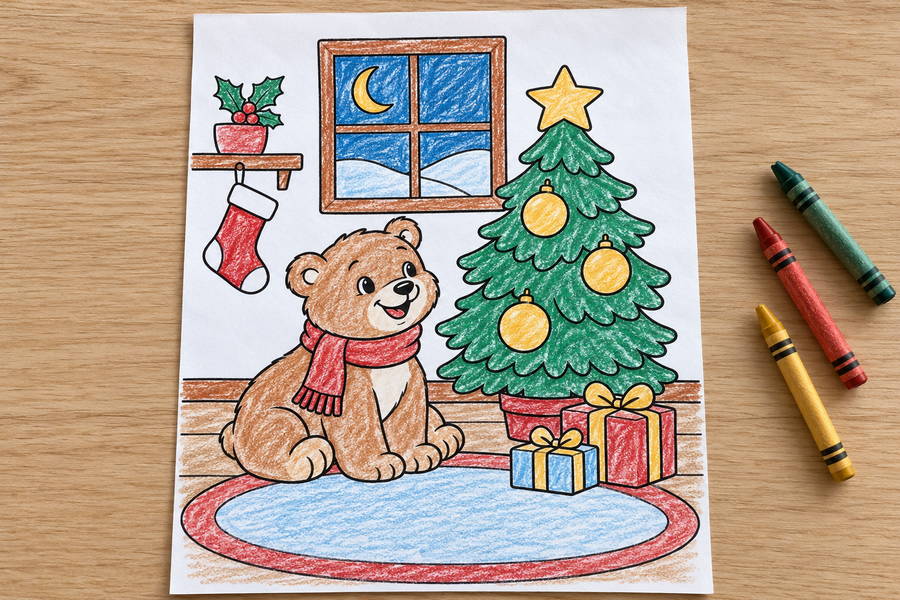 Simulated colored example — Christmas Little Holiday Hands — printable supplied uncolored; props not included