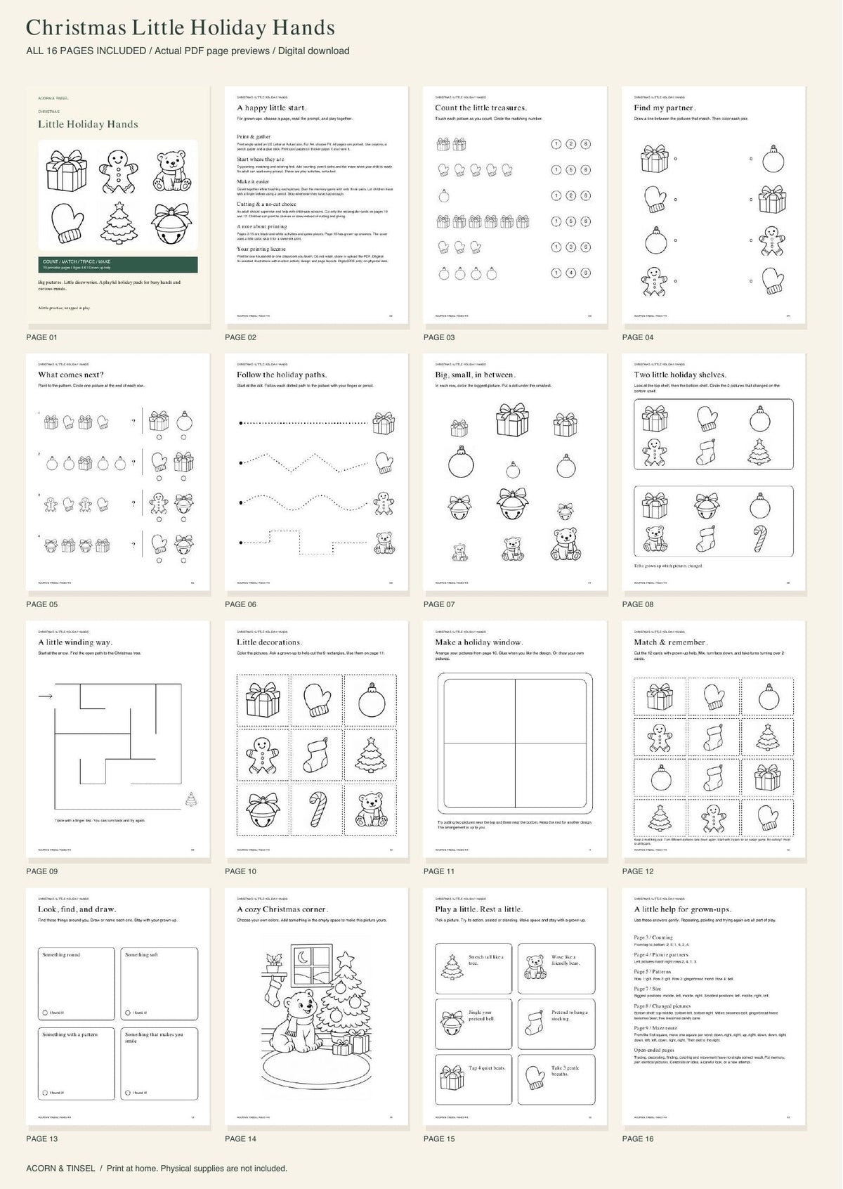 Actual PDF pages — Christmas Little Holiday Hands — complete contents overview