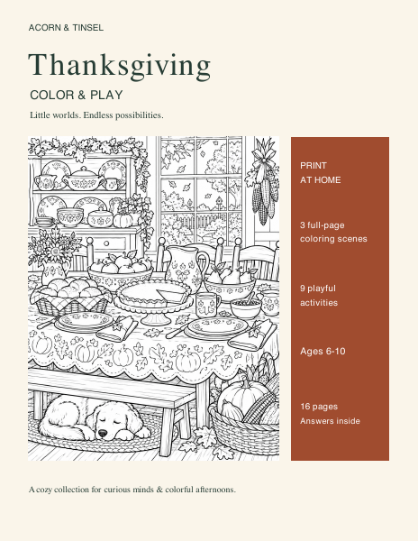 Thanksgiving Color & Play printable book cover