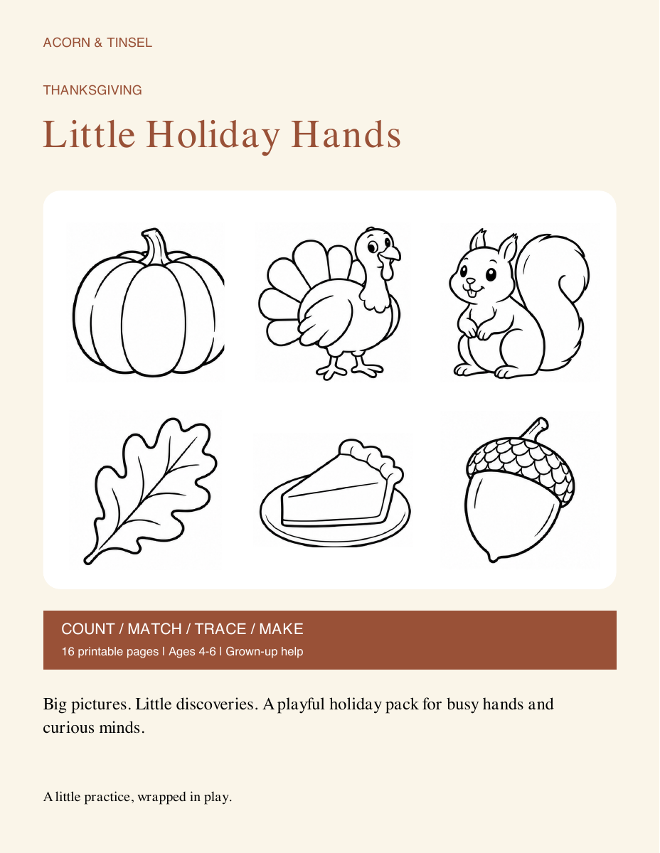 Thanksgiving Little Holiday Hands printable book cover