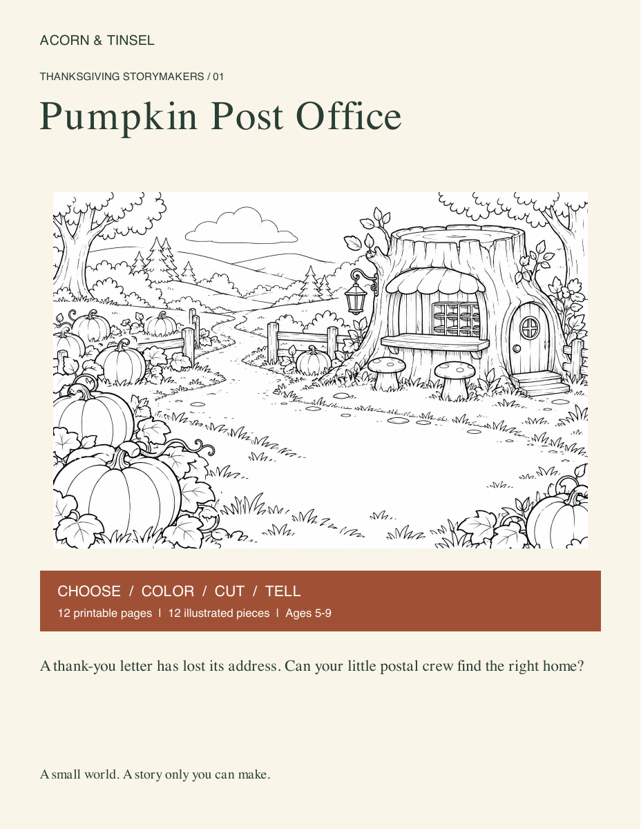Pumpkin Post Office — Thanksgiving Storymakers printable book cover