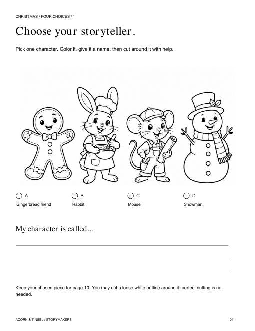 Four character choices from this Storymakers book