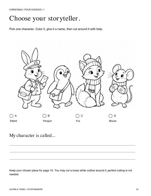 Four character choices from this Storymakers book