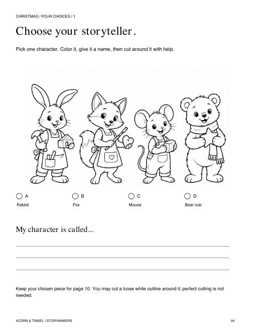 Four character choices from this Storymakers book